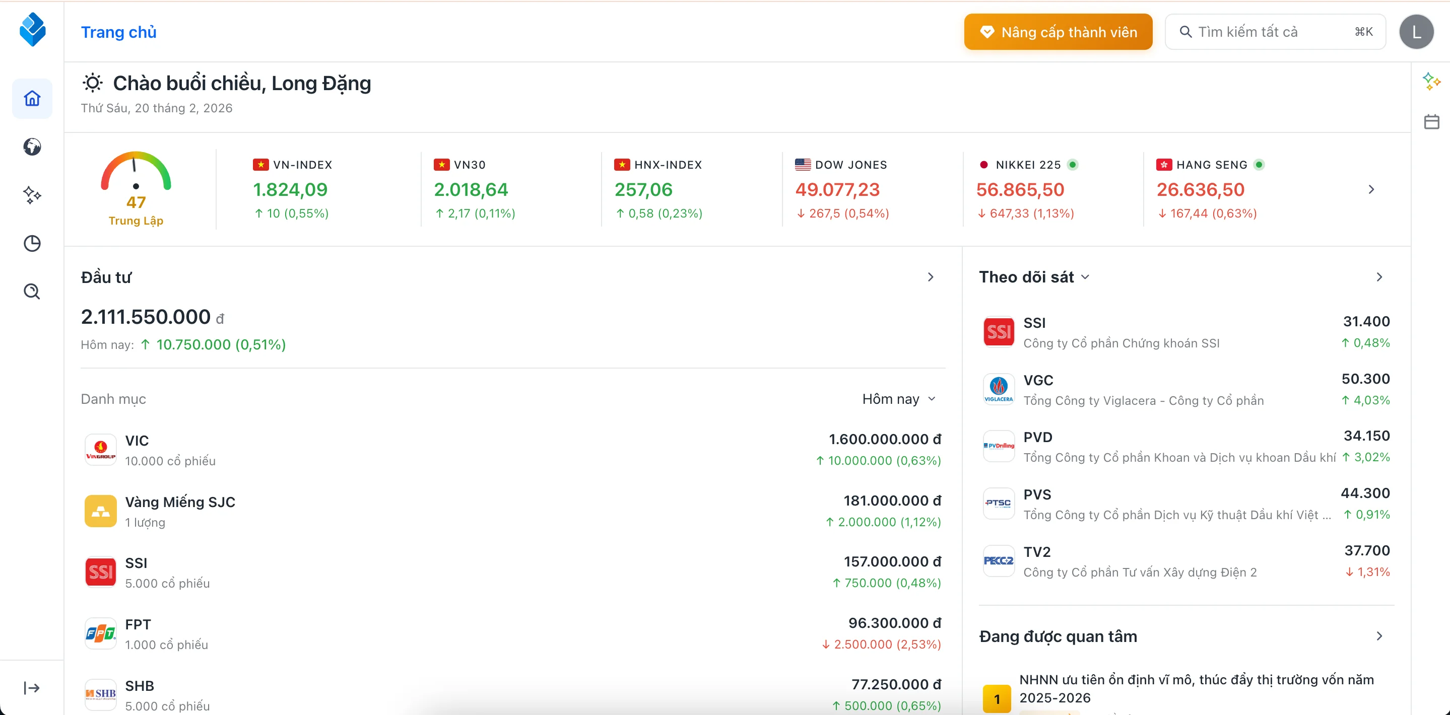 Investify Dashboard - AI-powered wealth management platform