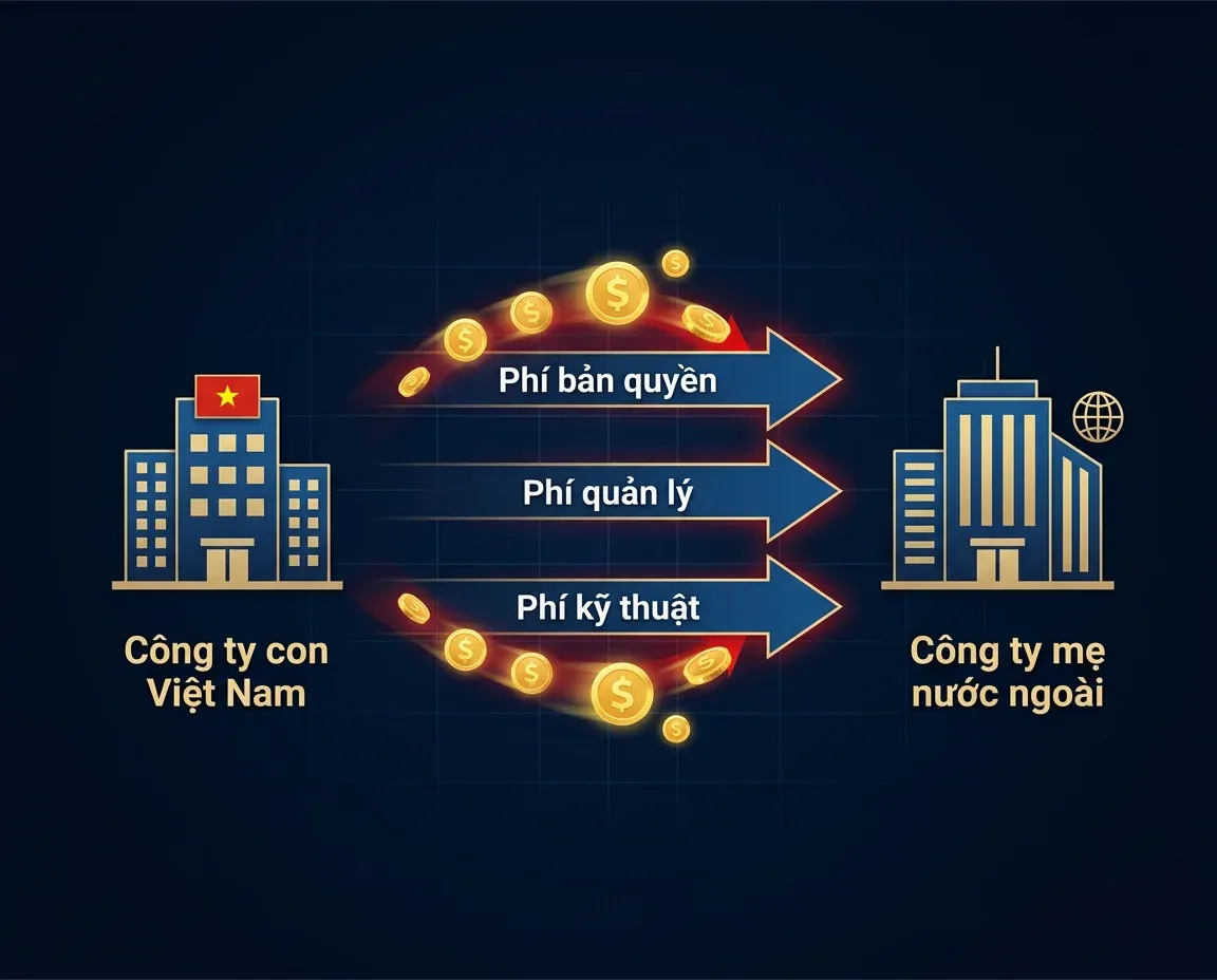 Illustration of transfer pricing mechanism: cash flows from Vietnamese subsidiary to foreign parent via various fees