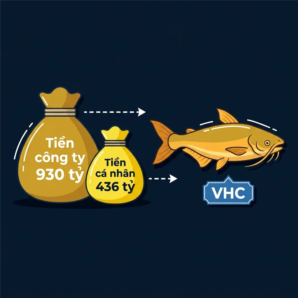 Minh họa hai loại tín hiệu: tiền công ty 930 tỷ và tiền cá nhân 436 tỷ cùng đặt vào VHC