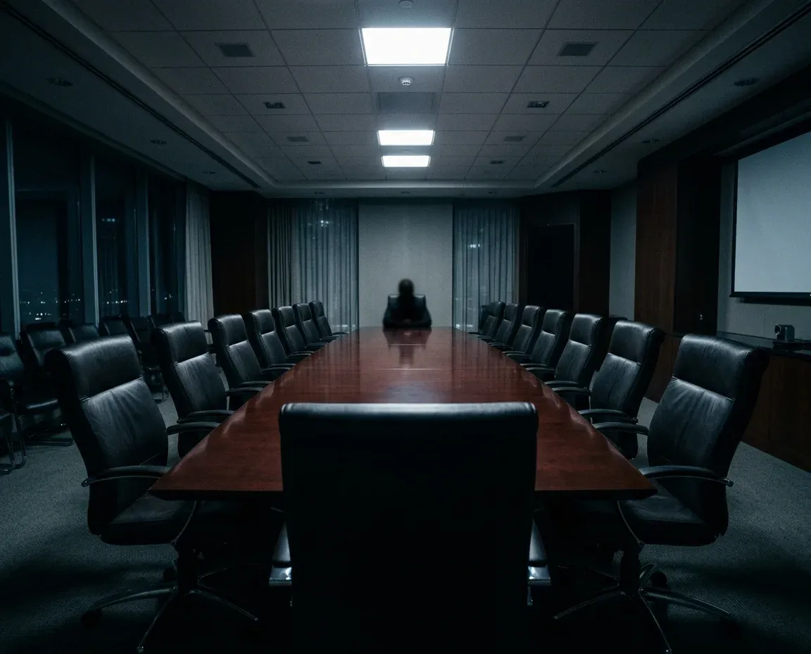 Board meeting room with most chairs empty