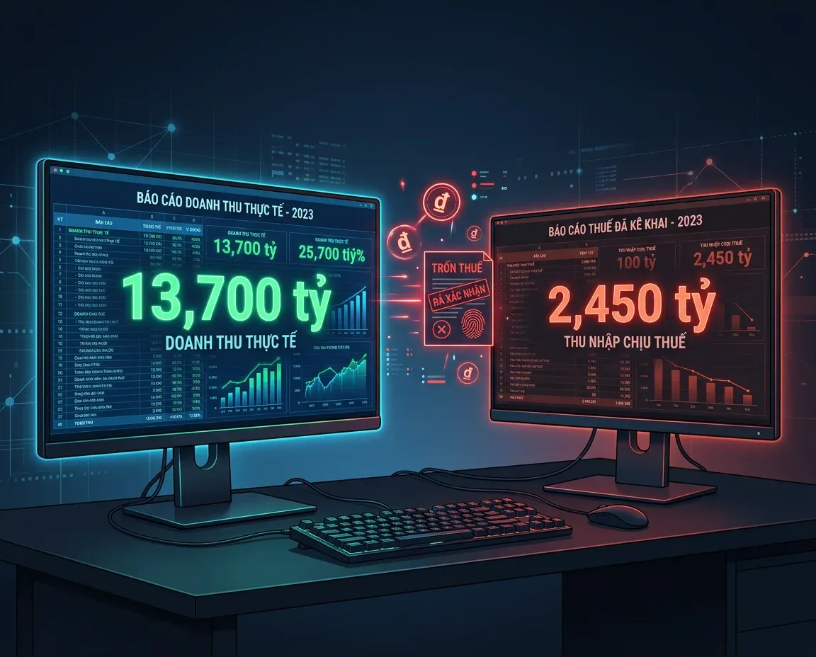 Illustration of the parallel accounting system: actual revenue of VND 13,700 billion vs. tax-declared figures