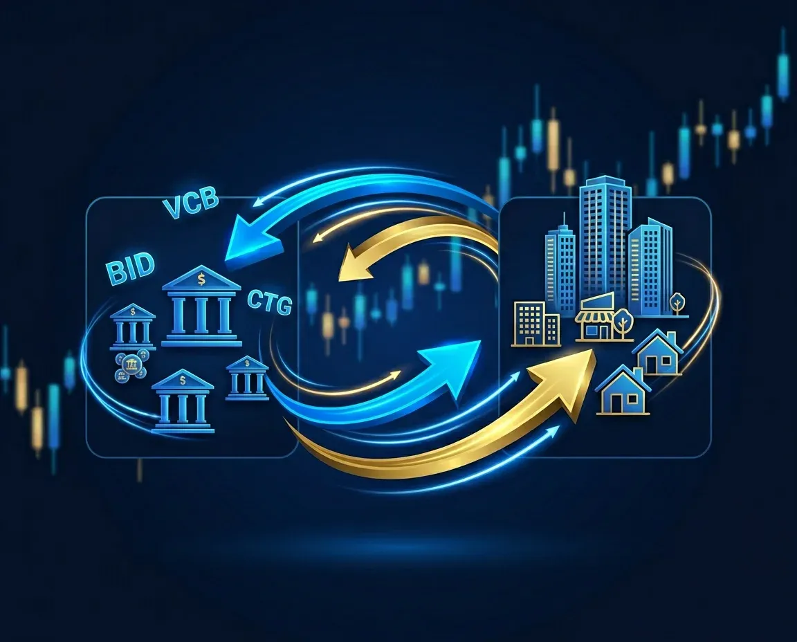 Capital rotation illustration from blue-chips to real estate