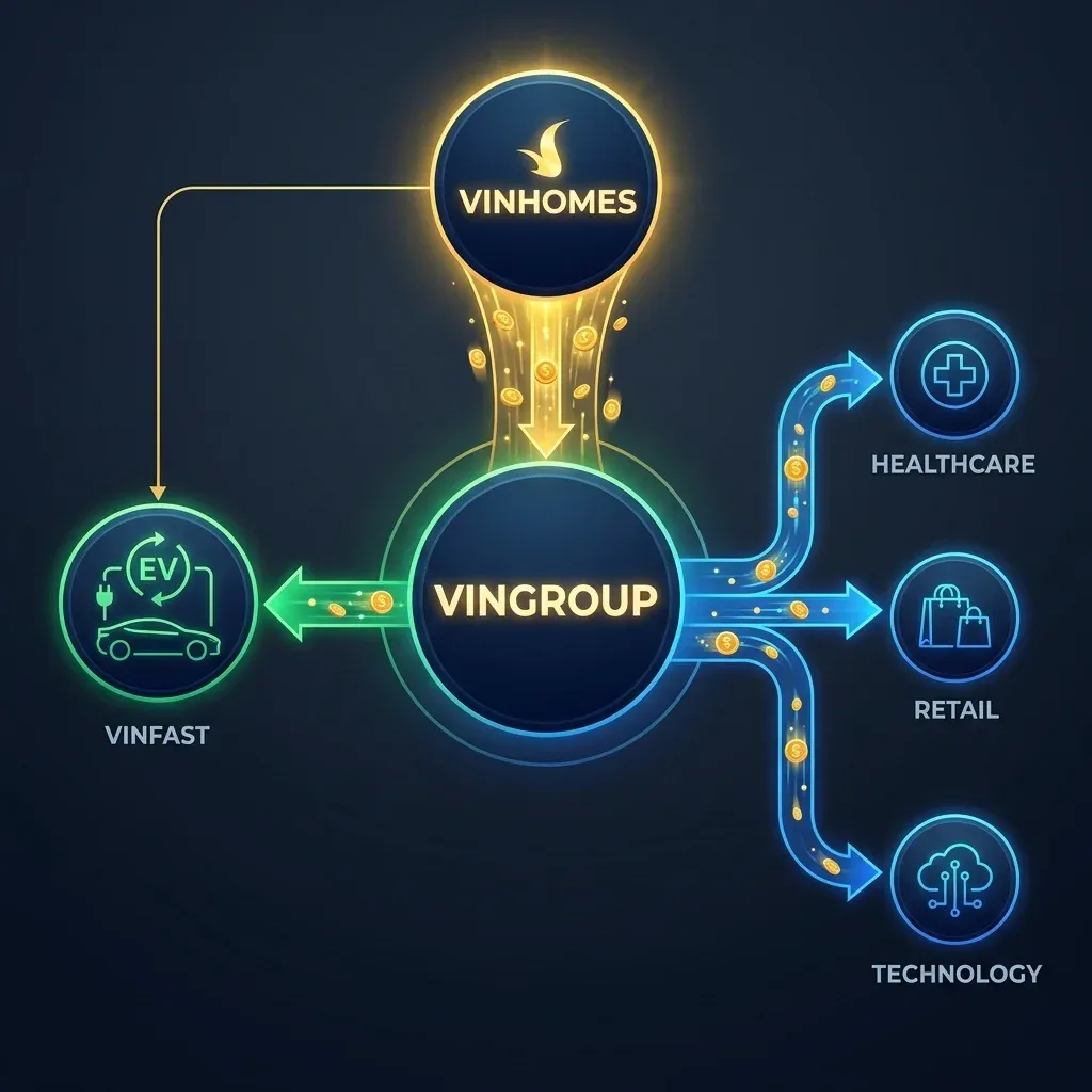 Cash flow from Vinhomes to Vingroup and its business segments