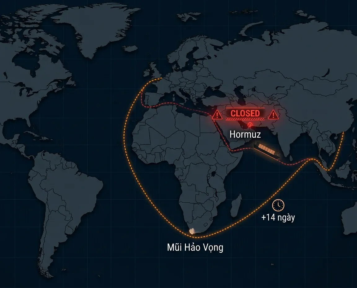 Container ships must reroute around the Cape of Good Hope with Hormuz closed