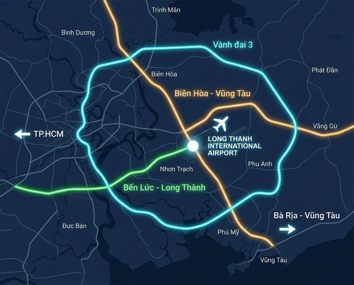 Map of 3 expressways connecting Long Thanh Airport