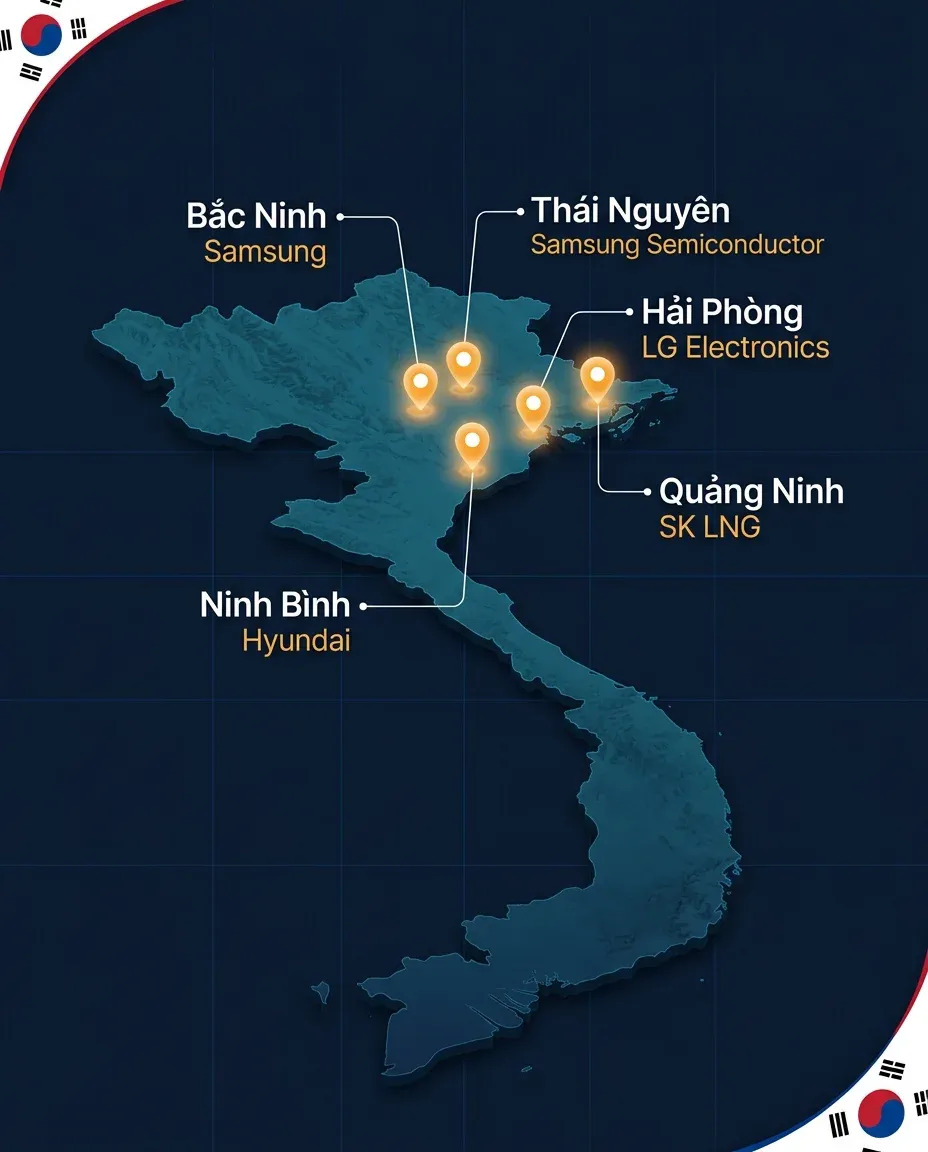 Map of Korean FDI hubs in Vietnam
