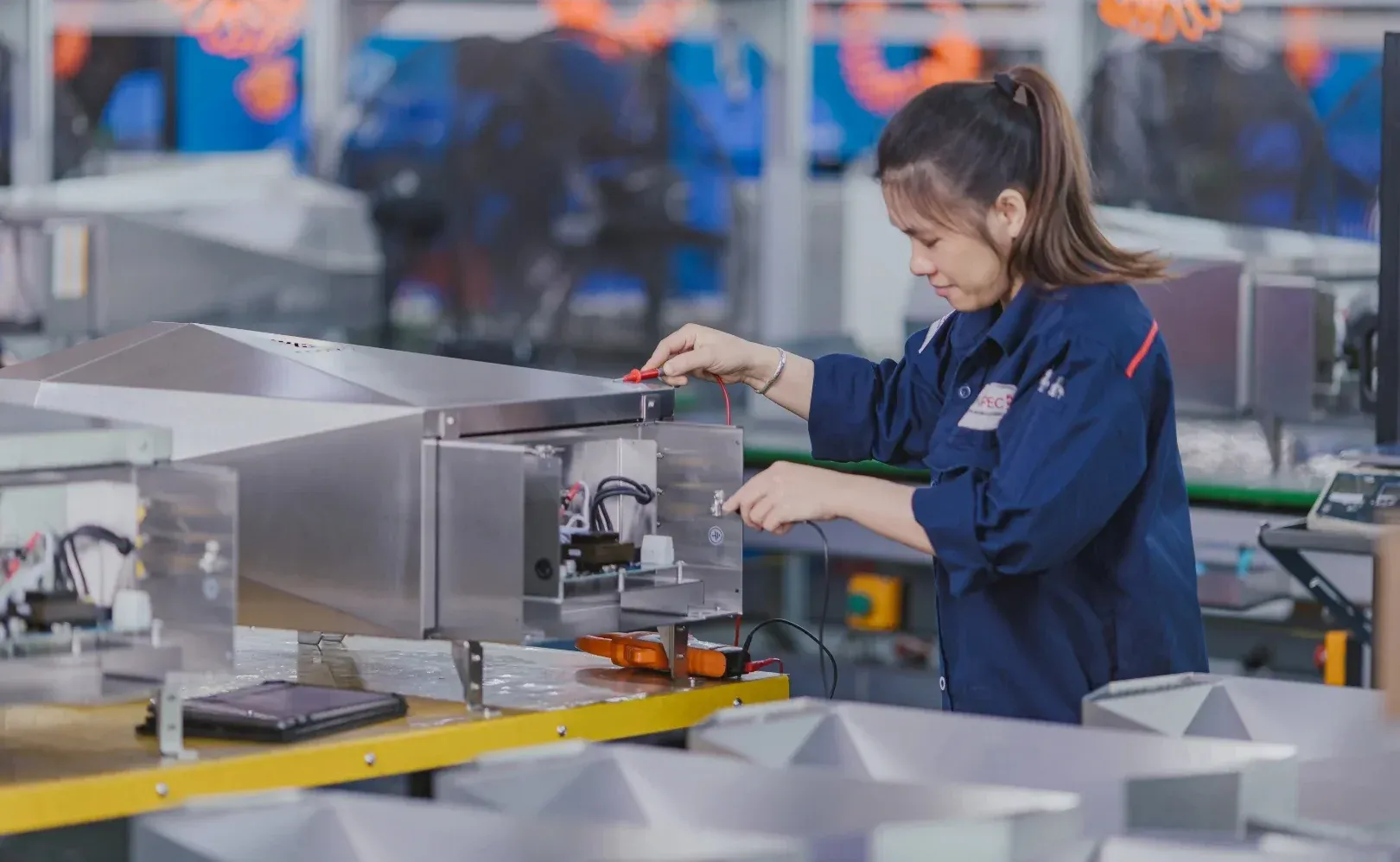 Electronics assembly workers at a Vietnam industrial park
