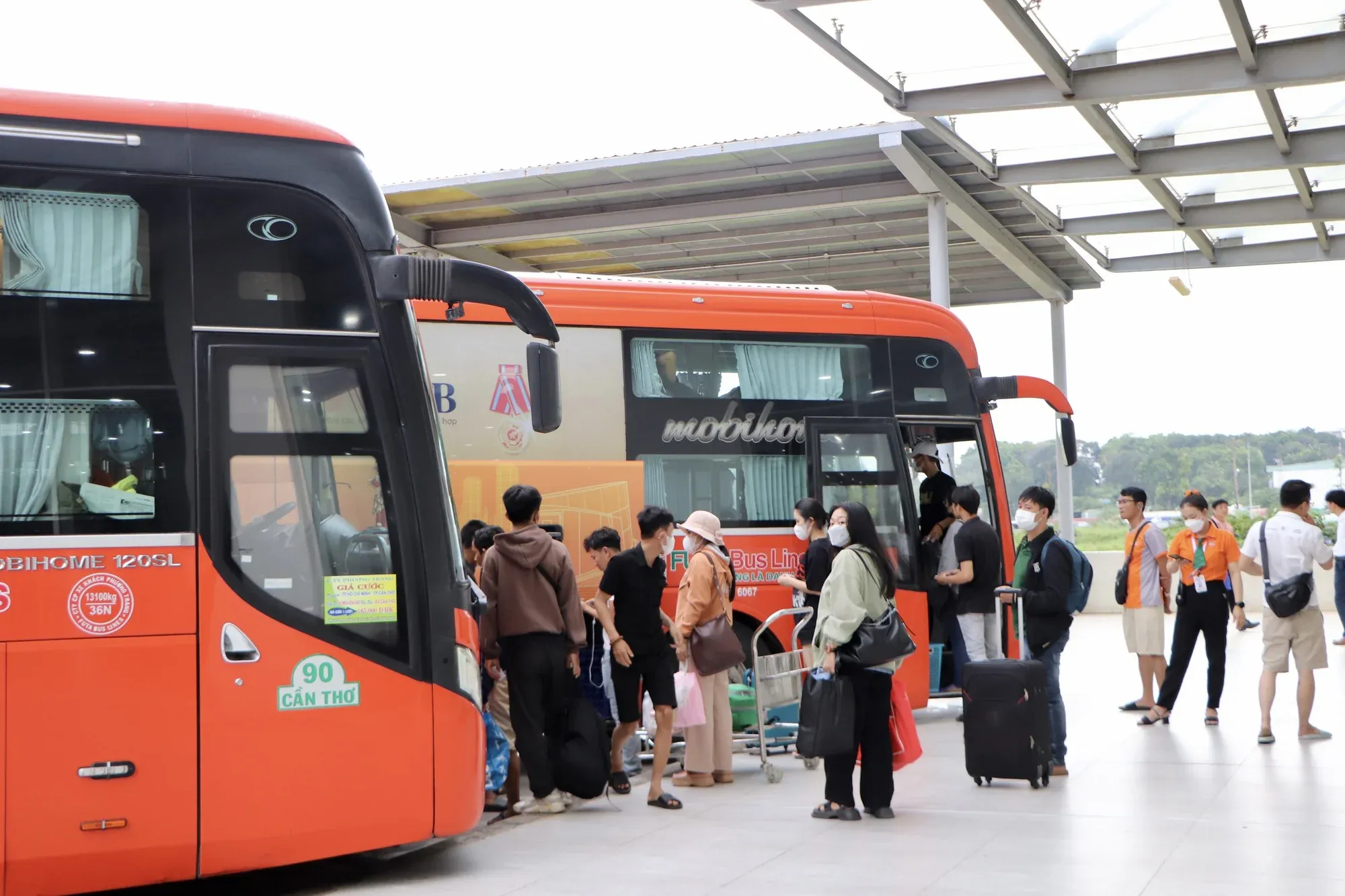 Passengers at an intercity bus terminal