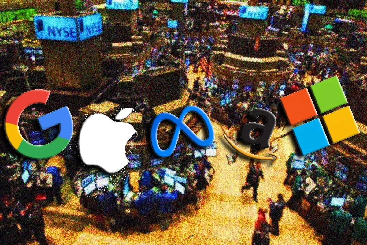 Big Tech logos on the NYSE floor