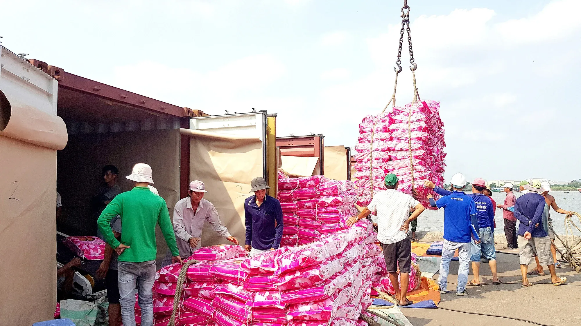 Vietnamese rice being loaded at port for export to Asian markets
