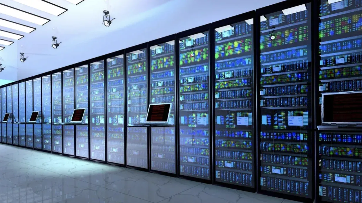 Modern AI data center with rows of servers