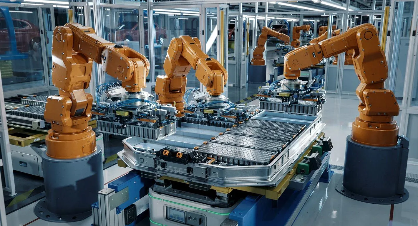 A large-scale EV battery production line in China, the shared supply chain now powering humanoid robots