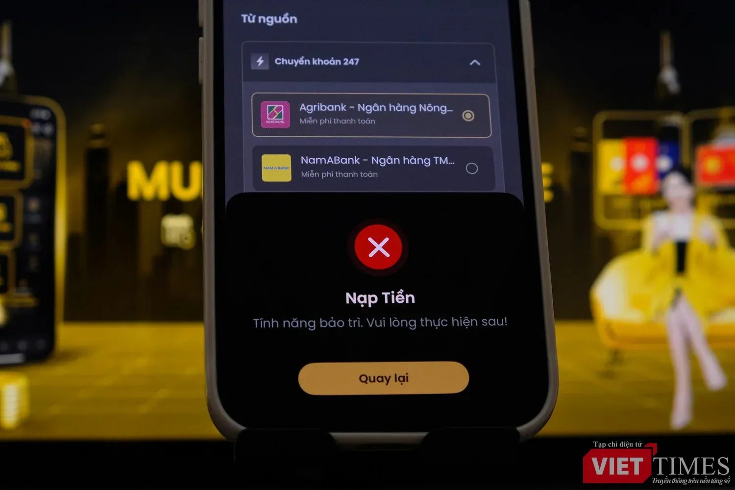 HanaGold app interface showing an error when users attempt to deposit funds