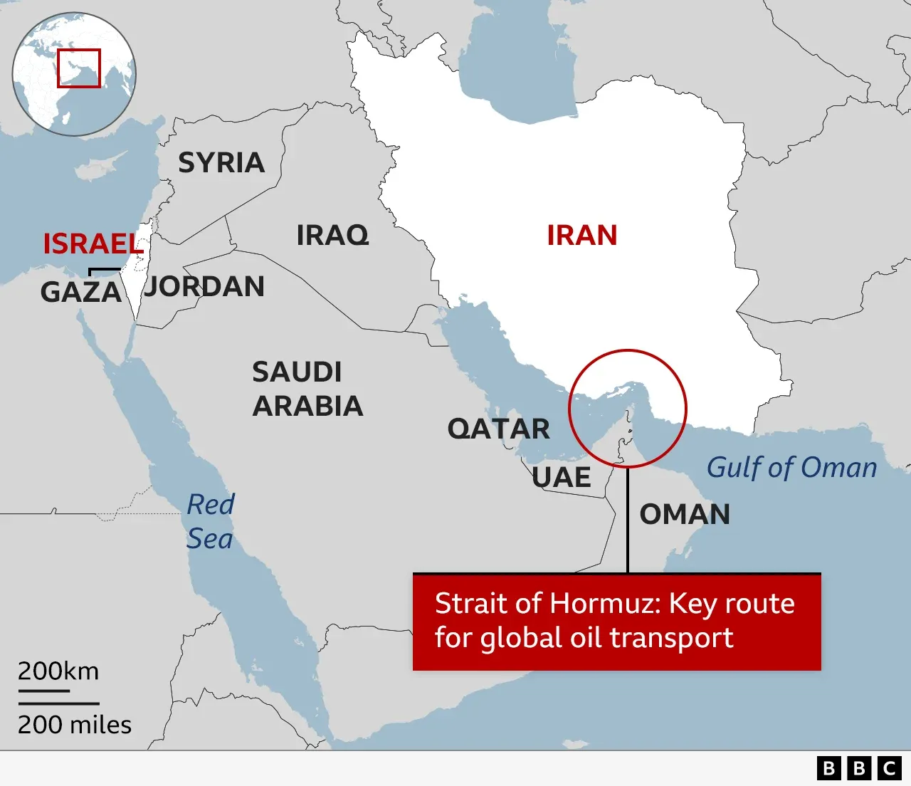 Map of the Strait of Hormuz — the critical chokepoint for global oil transport