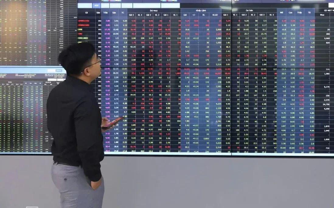Investor watching the stock exchange electronic board